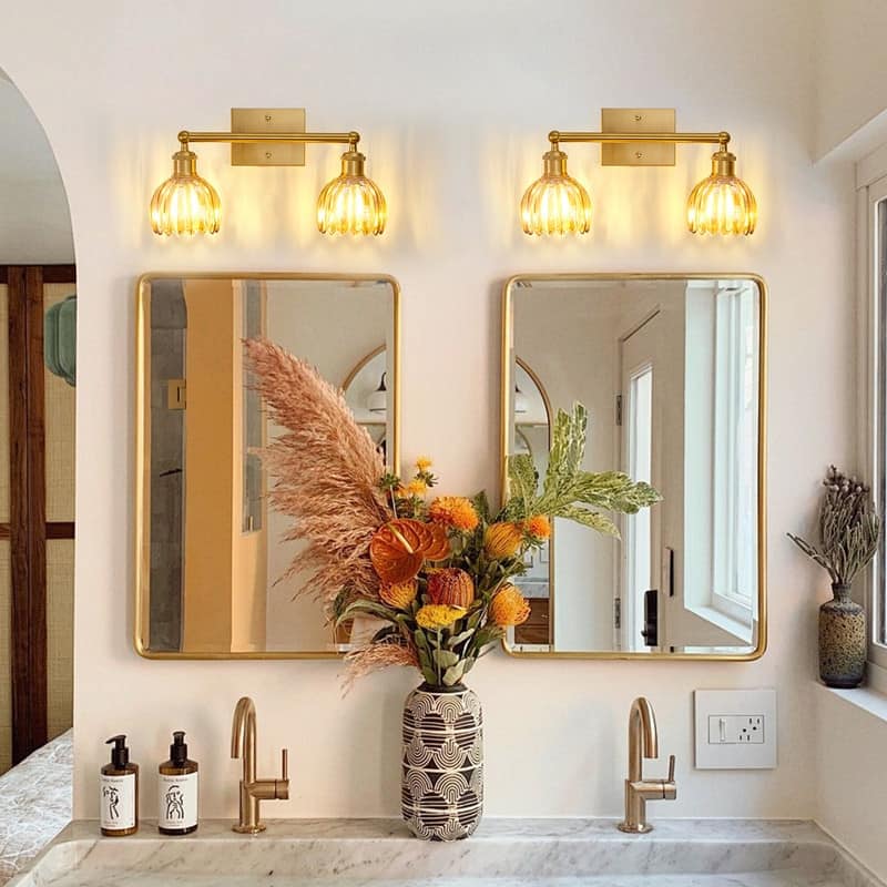 Modern Vintage Bathroom Vanity Light - Patterned Glass Shade E26 Bulb Base