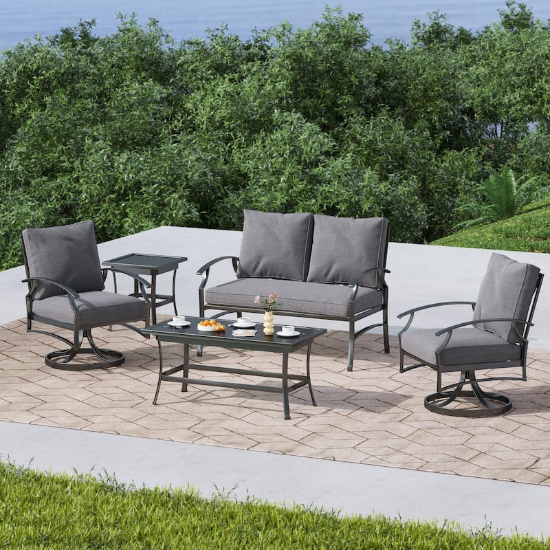 DREAMSIDEA Outdoor Furniture Conversation Patio Set - Swivel Chair - Gray Loveseat Set/5 Piece