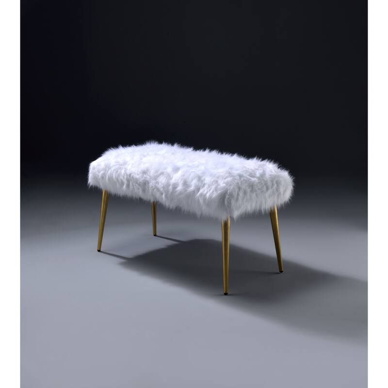 Bagley II White Faux Fur & Gold Finish Bench