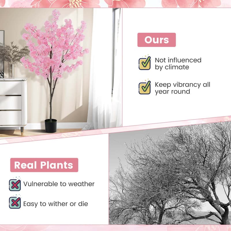 Costway 6.5 FT 1/2 PCS Tall Artificial Cherry Blossom Tree with 900