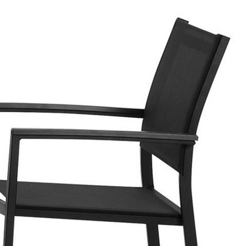 Fifi 7 Piece Dining Table Set, Black Metal Frames, Smooth Textilene Fabric