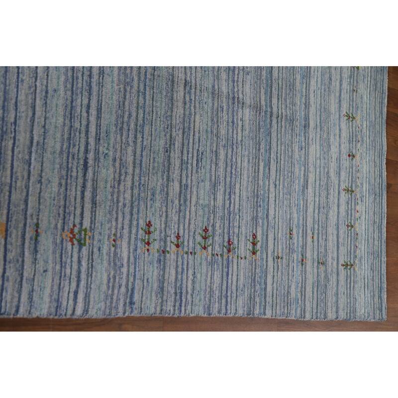 Striped Gabbeh Oriental Area Rug Handmade Blue Wool Carpet - 7'10"x 9'7"