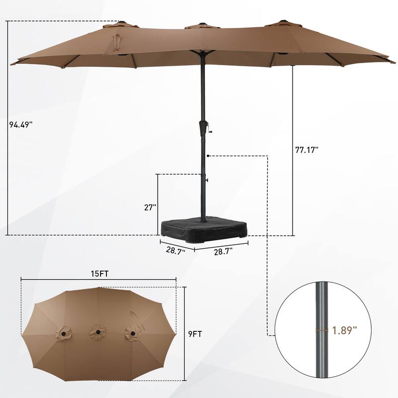 Ainfox 10ft Solar Patio Umbrella 40 LED Lighted and Umbrella Base, Strip Lights Outdoor Market Table Umbrella
