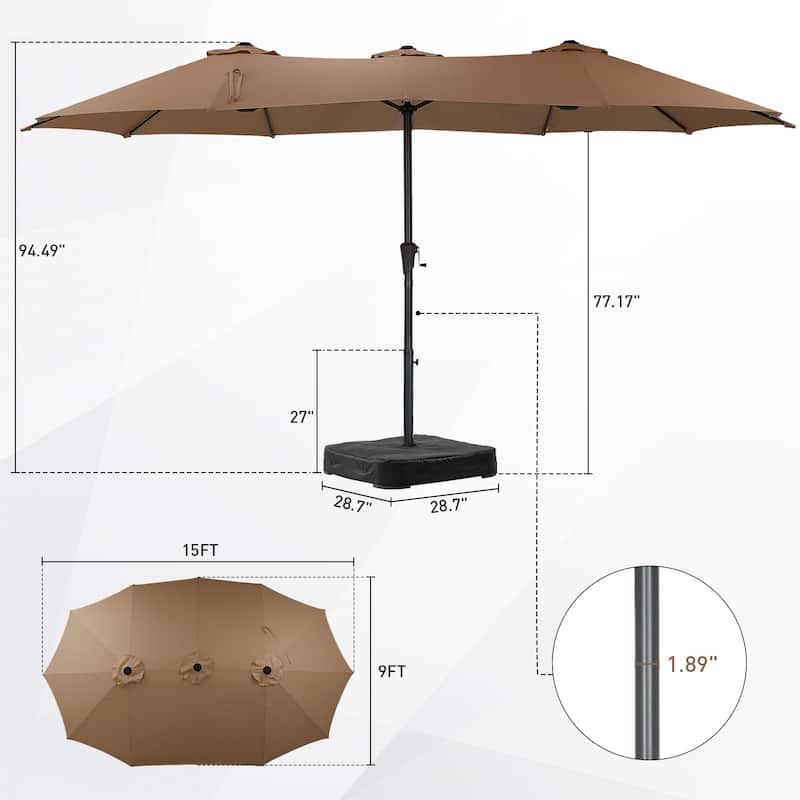 Autlaycil 15ft Patio Umbrella with Base,Large Outdoor Rectangle Double-Sided Umbrella