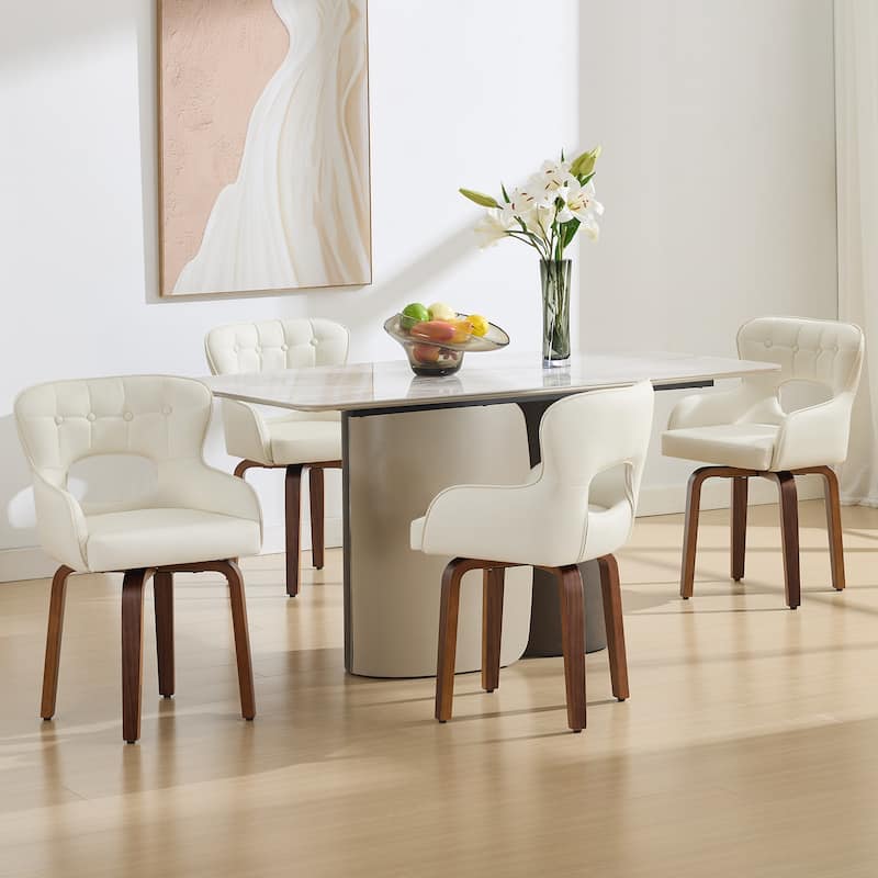Bentwood Swivel Dining Chairs Set of 2/4/6, Faux Leather Upholstered Chairs Kitchen Chairs - White - Set of 4