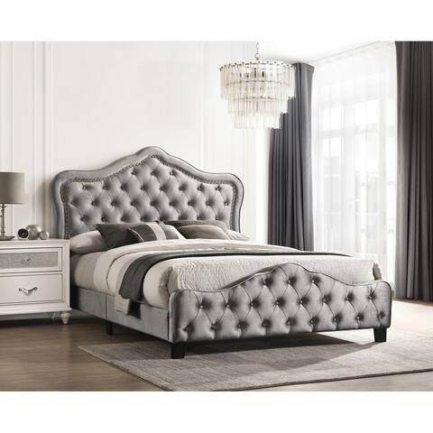 Coaster Furniture Bella Grey Upholstered Tufted Panel Bed