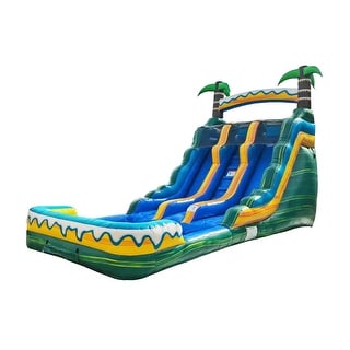 HeroKiddo 15' Tropical Breeze Commercial Grade Dual Lane Inflatable Water Slide with Pool and Blower Indoor Outdoor Inflatable
