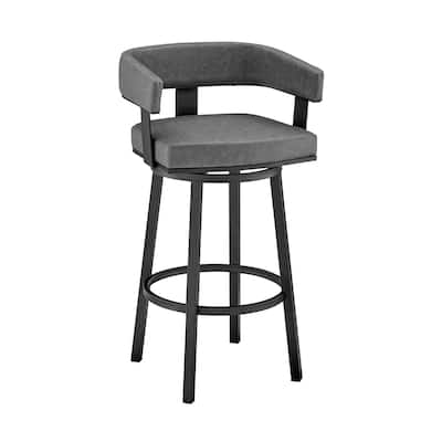 34" Gray Faux Leather And Iron Swivel Low Back Counter Height Bar Chair - 22