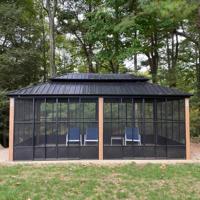 PURPLE LEAF Double Top Outdoor Sunroom Screen House Patio Hardtop Gazebo
