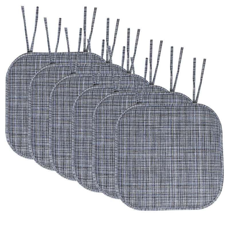 Aria Memory Foam Non-Slip Chair Pad with Ties - Blue/Black - Set of 6