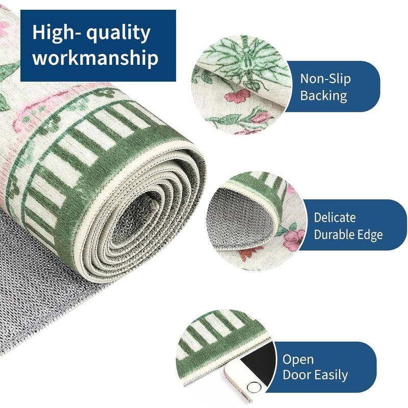 Modern Floral Machine Washable Indoor Waterproof Area Rug for Bedroom, Living Room, Pink - 2' x 3'