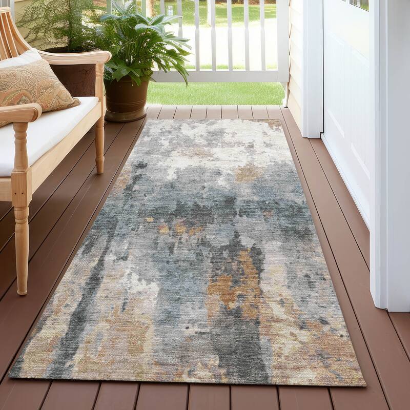 Machine Washable Indoor/ Outdoor Abstract Modern Chantille Rug - Rust - 2'3" x 7'6"