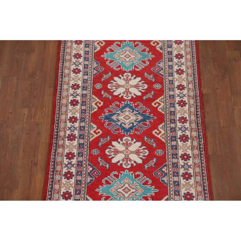 Red Kazak Oriental Runner Rug Handmade Wool Carpet - 2'10" x 9'10"