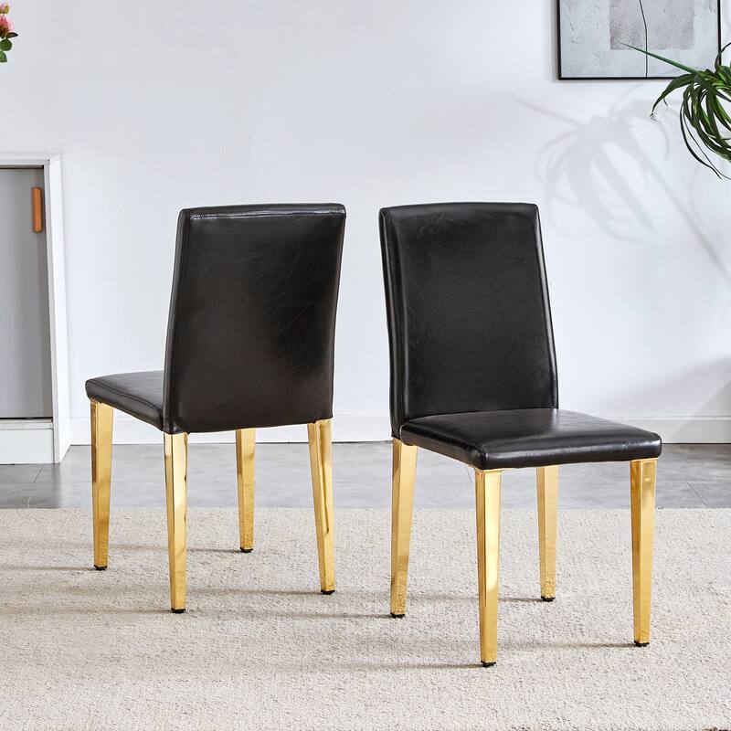 Set Of 2 Pu Leather Backrest Chairs With Gold Metal Legs, 16.2*18.5*34.6 Inches