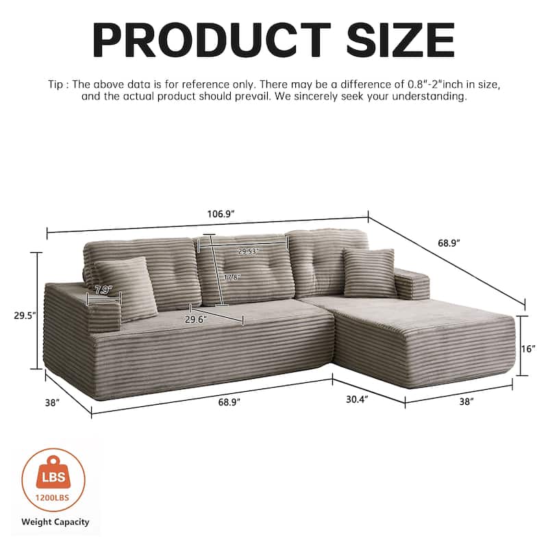 Corduroy Chaise Sectional Sofa Convertible Modular Sleeper Couch