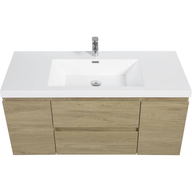 ABRUZZO 48" Floating Bathroom Vanity with Integrated Resin Top Basin 2 Cabinets 2 Soft Close Drawers Full Assembly