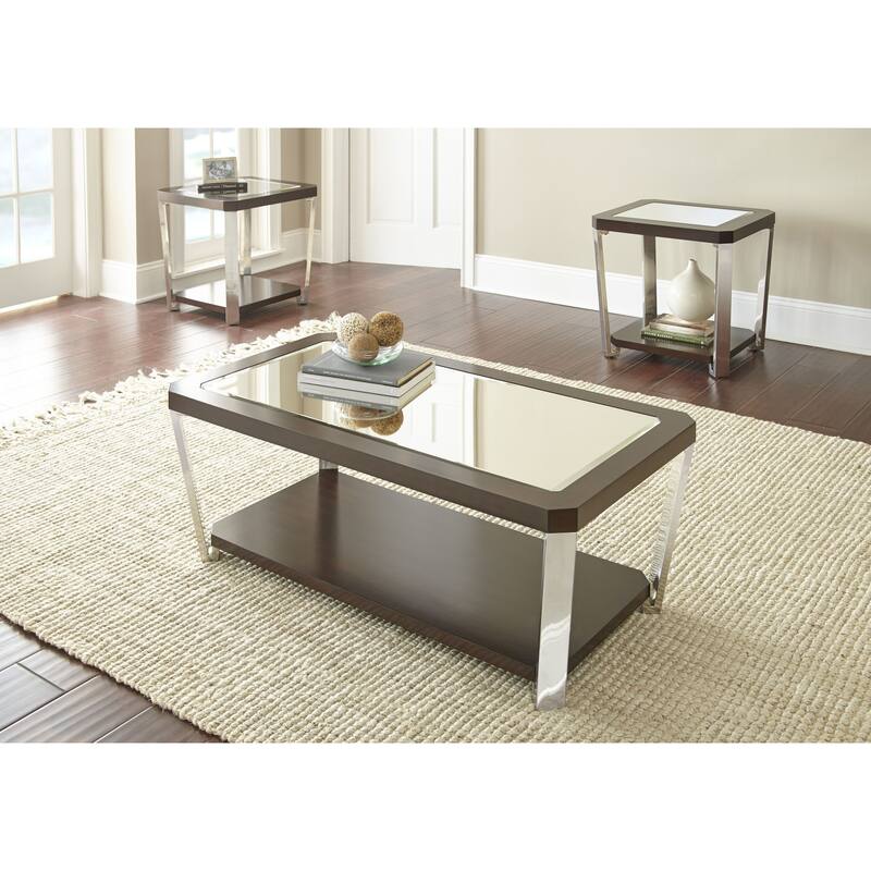 Steve Silver Trimble Mirrored Glass, Wood and Chrome 3-Piece Occasional Set