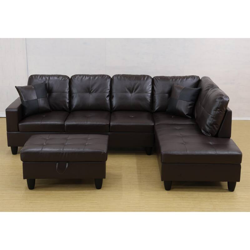 KISRAIS 103" Wide 3-Piece Vegan Leather Sectional Sofa Set - 103.5"W*74.5"D*35"H