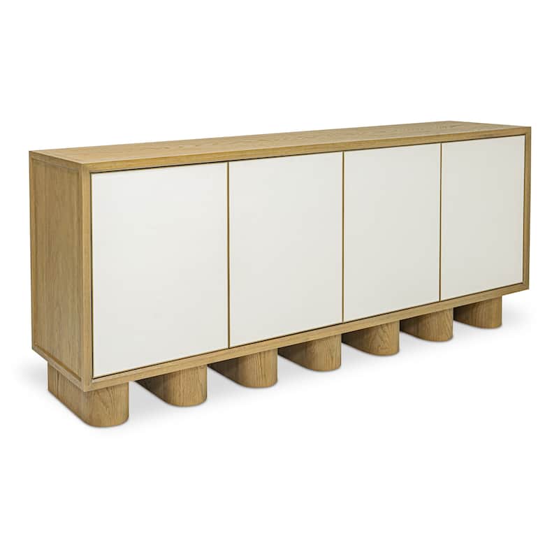 Title: NADAAL STUDIOS Alarno Sideboard, White Shagreen Doors, Oak Frame & Gold Metal Detail