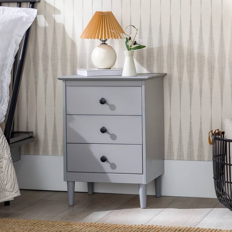 Grey Pine Classic Solid Pine 3 Drawer Nightstand Grey -Simple Modern Style