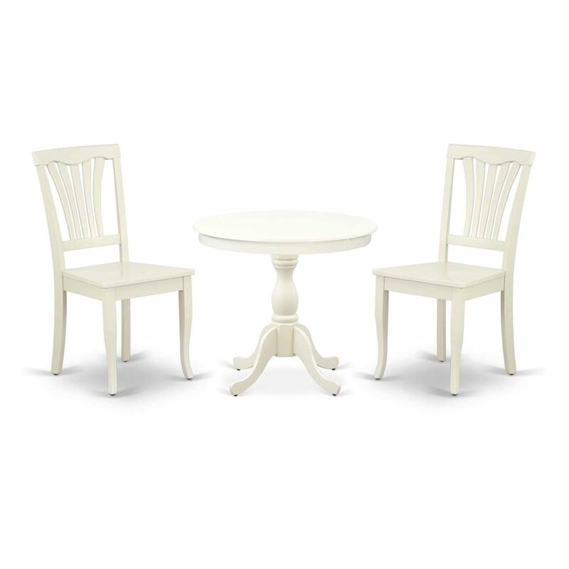 HomeStock 3-Piece Linen White Finish Solid Wood Top - Round Dining Room Set - Seats 4