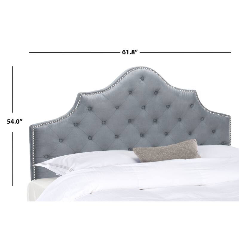 SAFAVIEH Brianna Taupe Linen Upholstered Tufted Headboard - Silver Nailhead (Queen)