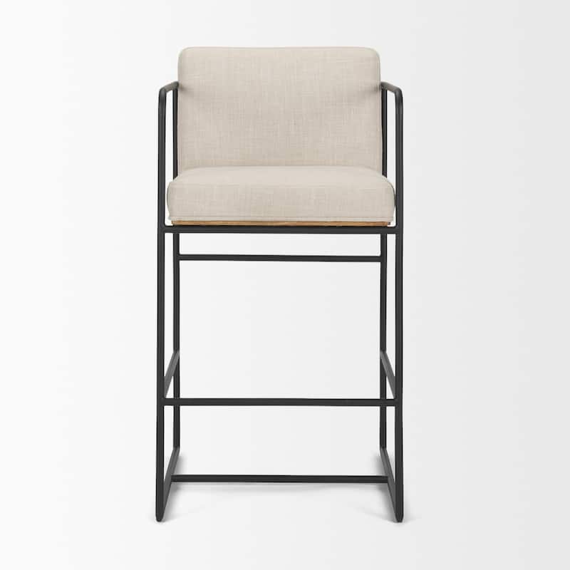 Stamford 36.5" Light Beige Upholstered Seat w/ Wood Back, Metal Frame Counter Stool