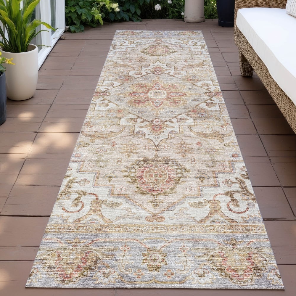 Machine Washable Indoor/Outdoor Traditional Vintage Chantille Rug