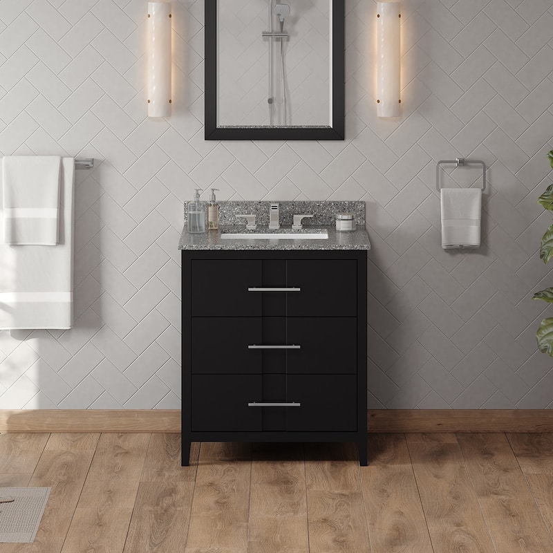 Jeffrey Alexander VKITKAT30R-MARBLE Katara 30" Free Standing Vanity - Black / Boulder - Anthracite Finish