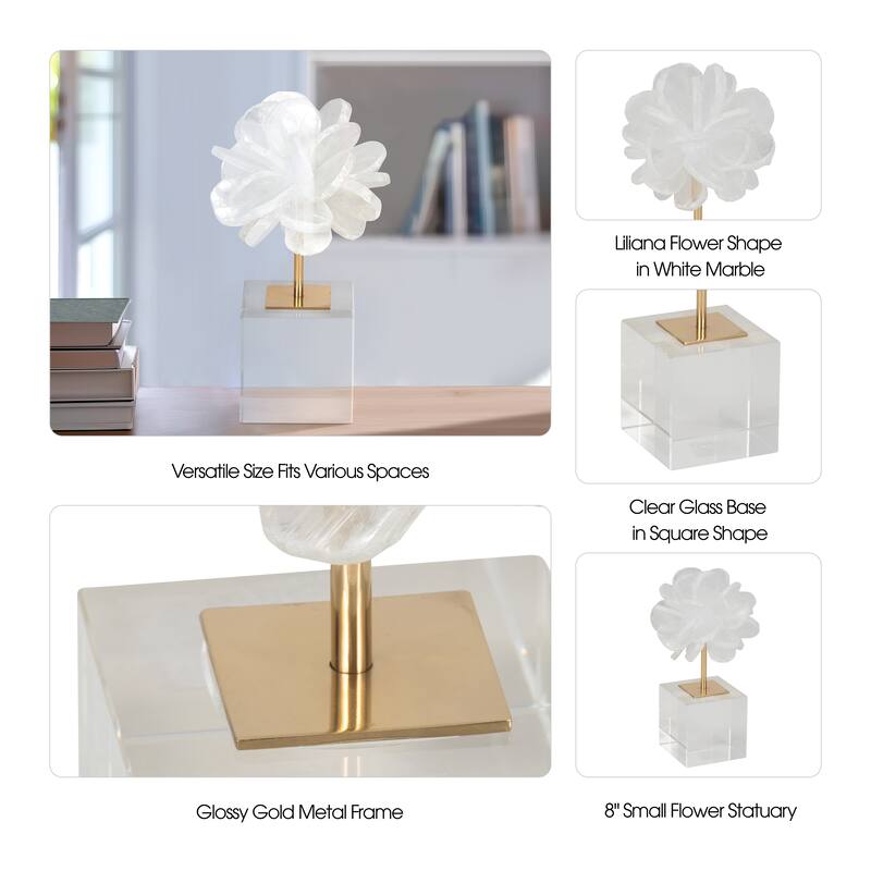 Sagebrook Home JLiliana Crystal Flower Statuary, Perfect for Decor