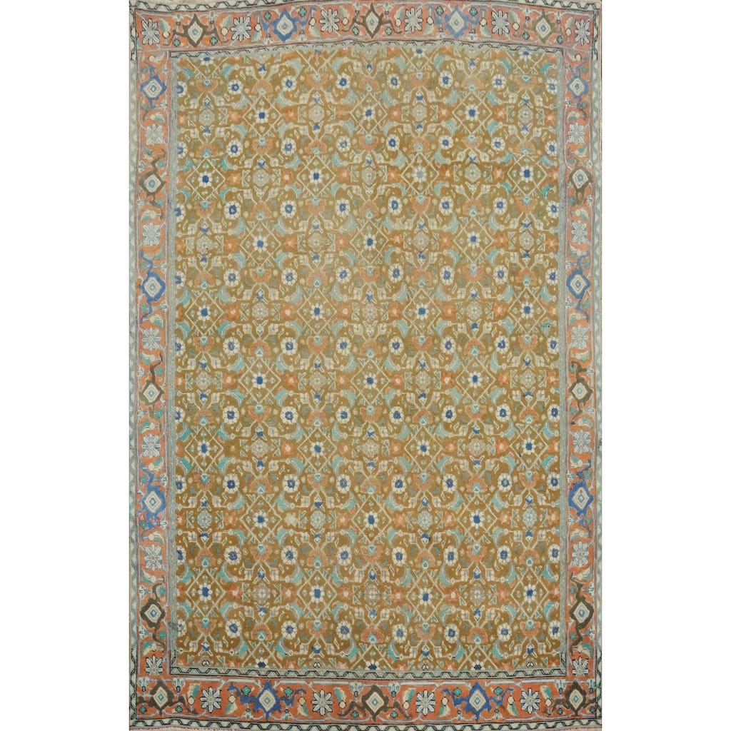 Hand Knotted Oriental 100% Wool Carpet Traditional Floral Green Tabriz Area Rug - 6' 8'' X 4' 10''