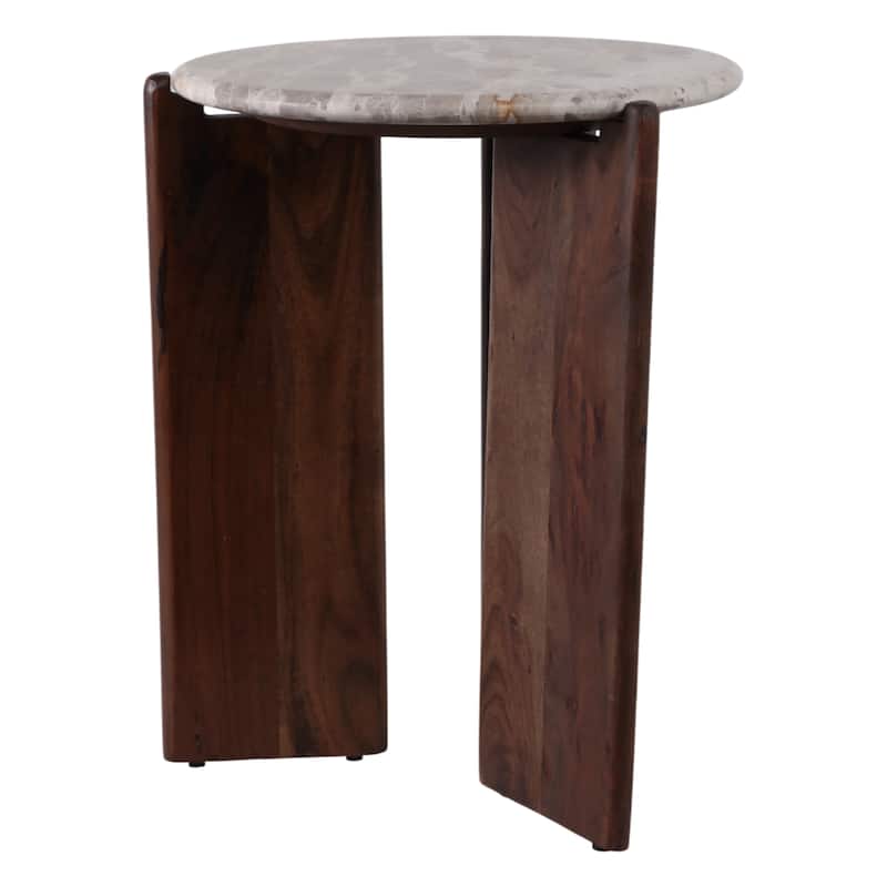 Marble Accent Table Decorative Sculptural Round Wood Base Silhouette