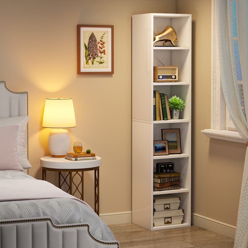 6-tier Modern Narrow Tall Bookcase Bookshelf