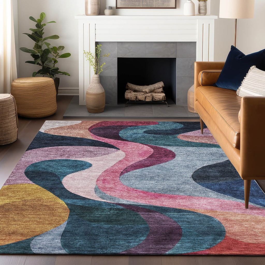 Machine Washable Indoor/ Outdoor Abstract Chantille Rug