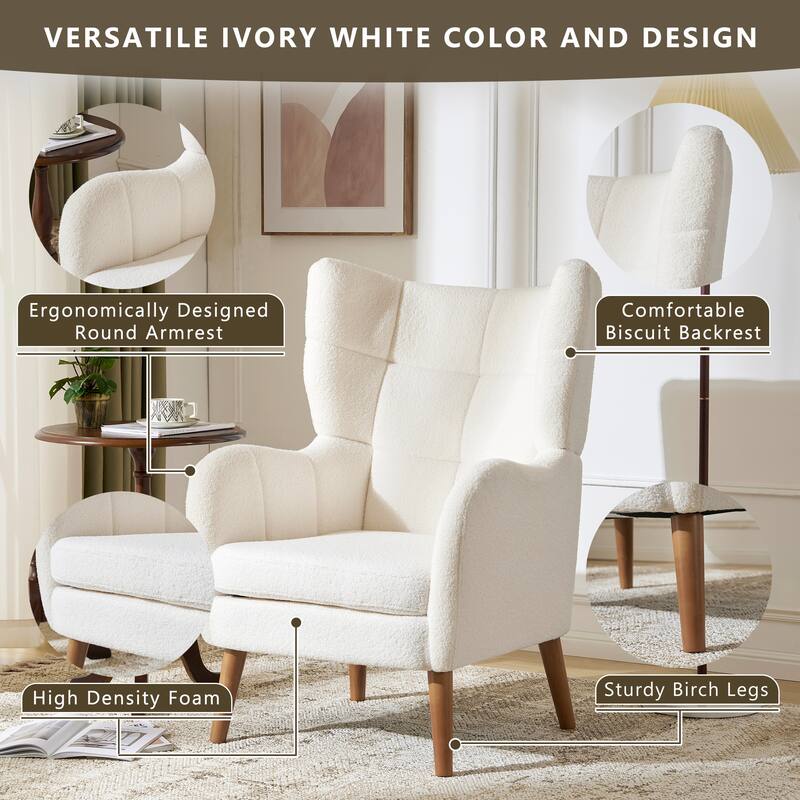Christopher Knight Home - Josh 41" High Back Teddy Accent Chair, Comfy Modern Armchair with Birch Wood Legs