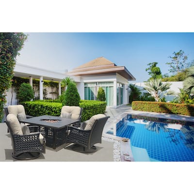 Monterey Backyard Casual Conversation Propane Fire Pit Chat Table Set with Motion Swivel Rocking Club Chairs - N/A