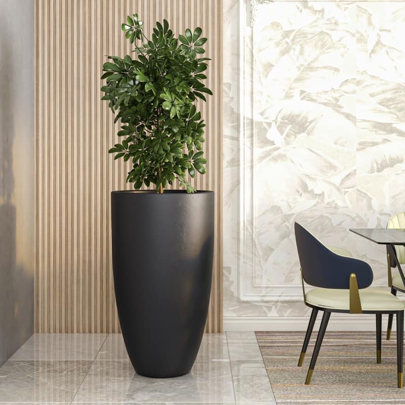 Crete Tapered Round Planter, Durable Fiberstone & Clay Indoor/Outdoor Pot with Drainage