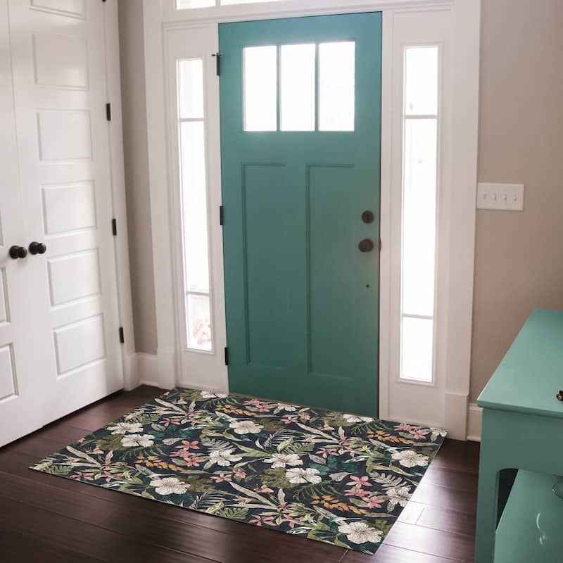 Gertmenian Crystal Print Soft Flat Pile Polyester Slip Resistant Washable Indoor Printed Area Rug Collection - 3' 6" x 4' 6" - Thea Black - Rectangle