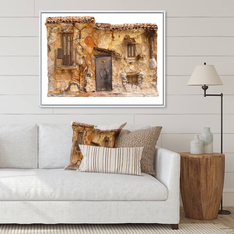 Designart "Sketch Of Old Europe Street III" Children's Art Framed Canvas Wall Art Print - 20 in. wide x 12 in. high - White