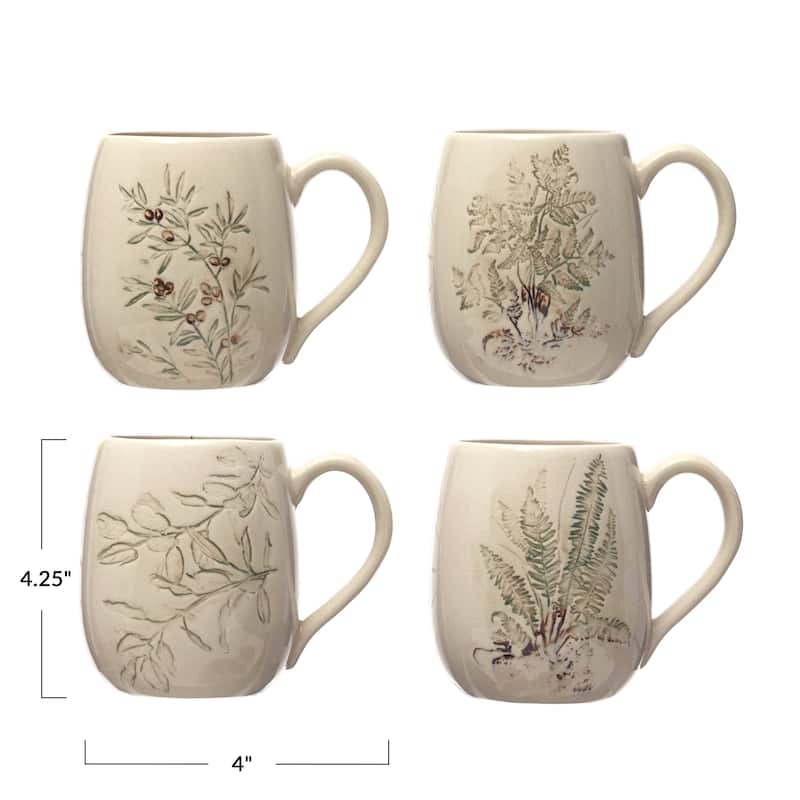 Debossed Stoneware Mug - 5.3"L x 4.1"W x 4.4"H