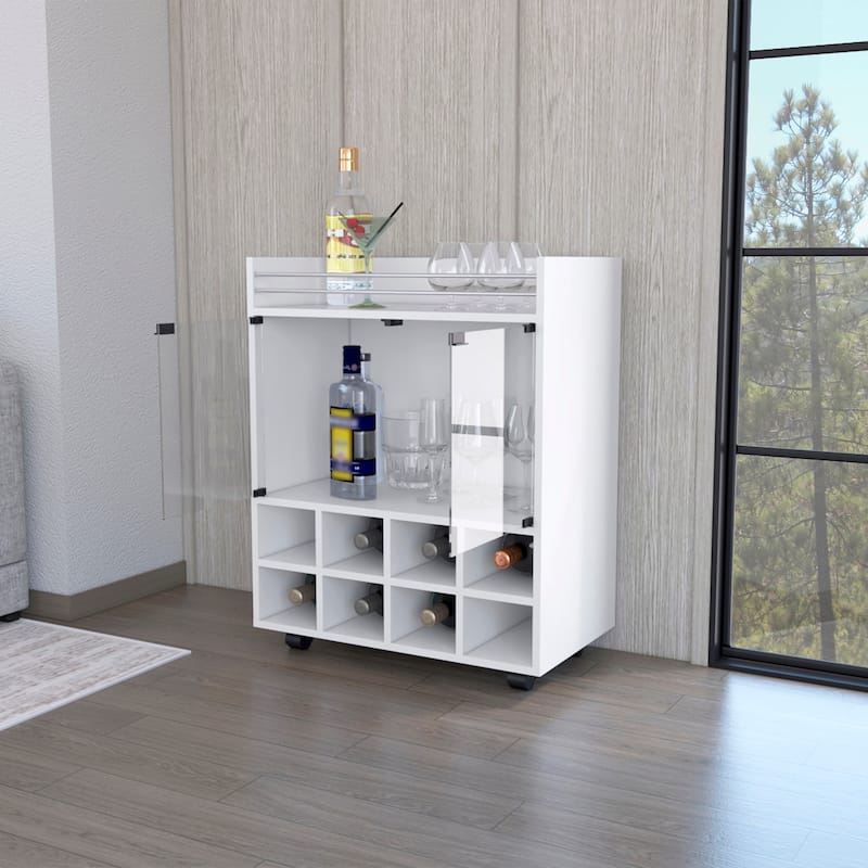 White 8-Bottle Rack Bar Cart - White
