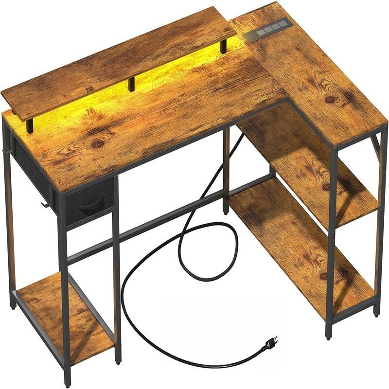 L Shaped Gaming Desk - Rustic Brown