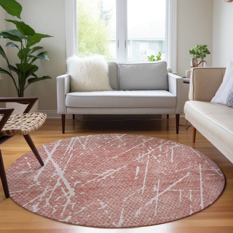 Machine Washable Indoor/ Outdoor Chantille Contemporary Crackle Rug - Blush - 8' x 8'