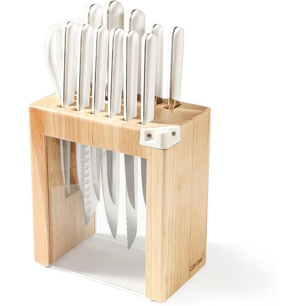 Knife Set with Block, Forged, High Carbon Stainless Steel Sharp Blade Block Knife Set - White