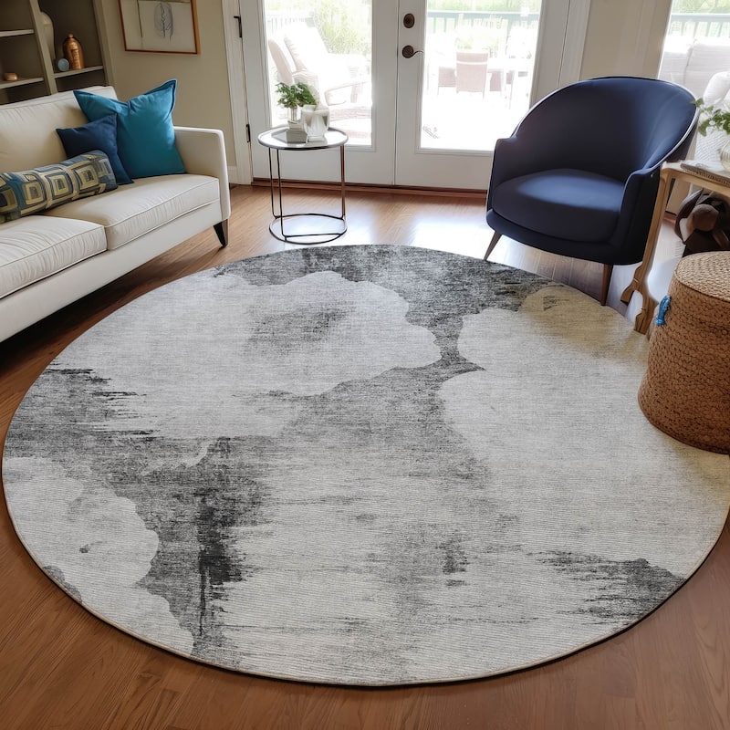 Machine Washable Indoor/ Outdoor Chantille Abstract Cloud Rug - Gray - 8' x 8'