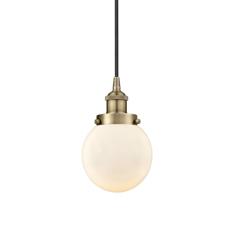 Innovations Lighting 616-1PH-10-6 Beacon Pendant Beacon 6" Wide Mini - Antique Brass / Matte White