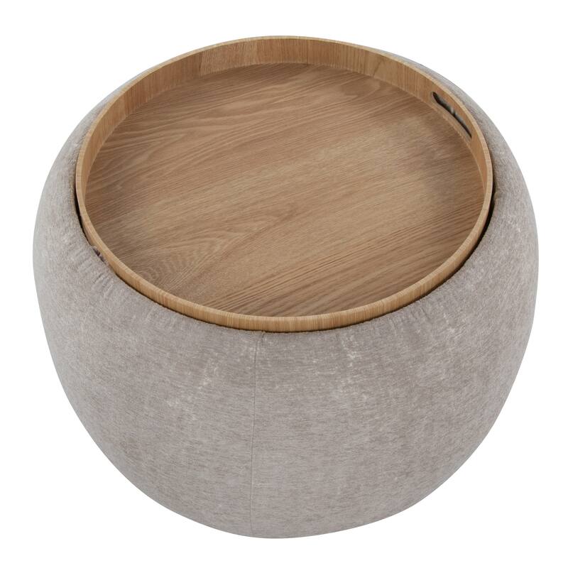 Tray Pouf Contemporary Ottoman in Natural Wood and Fabric by LumiSource - Brown
