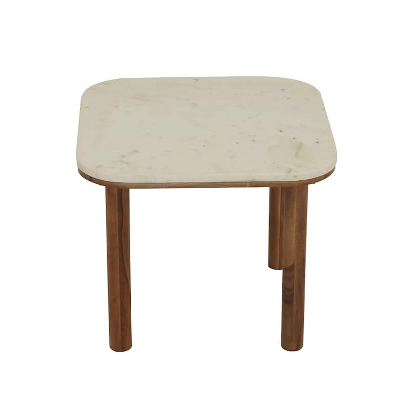 Vernon Genuine Marble Side Table - Genuine White Marble Top / Walnut Legs - Marble