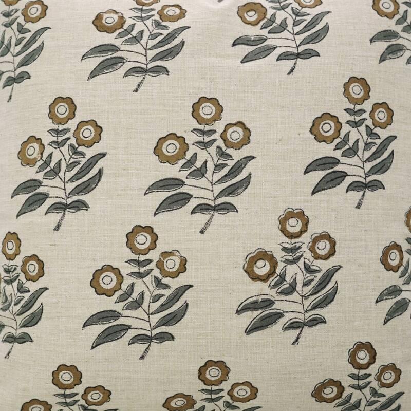 Fabdivine Handmade Floral or Weave Yellow Pillow Cover in Soft Linen for Block Print Room Boho Spring Home Décor, Lehar