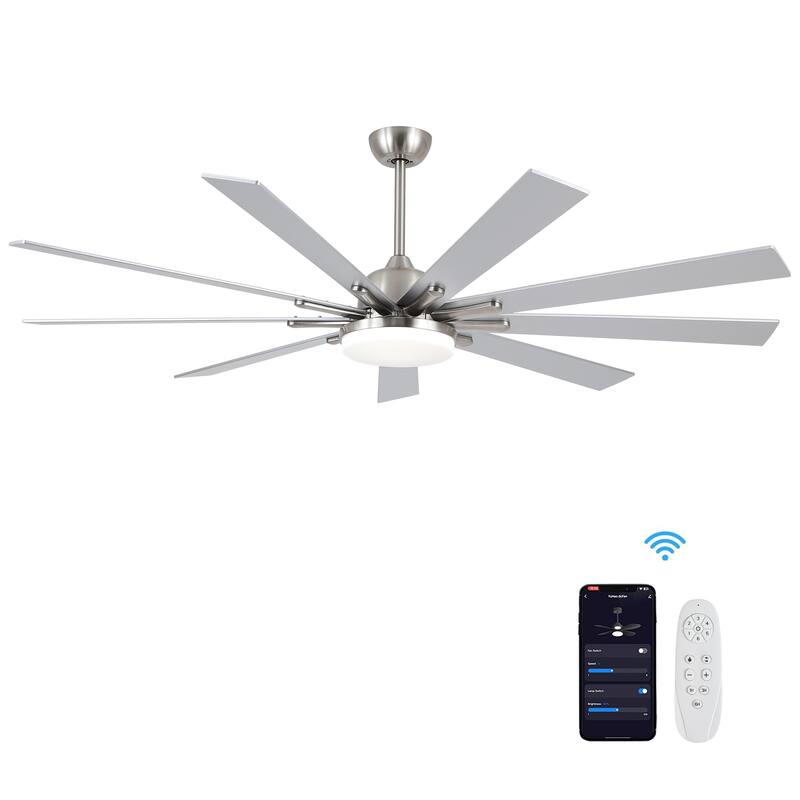 Indoor/Outdoor Large Smart Ceiling Fan with Remote & App Control, 72 Inch Brushed Nickel Ceiling Fan Light for Living Room Patio